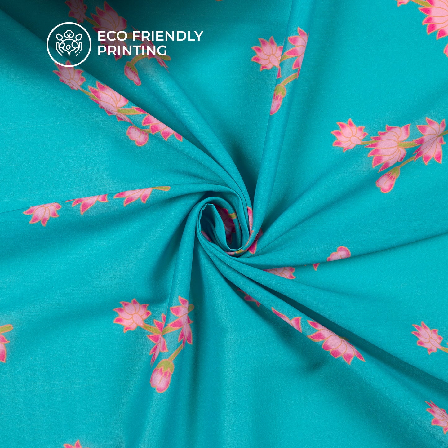 Pink Floral On Vibrent Blue Backgound Digital Print Muslin Fabric