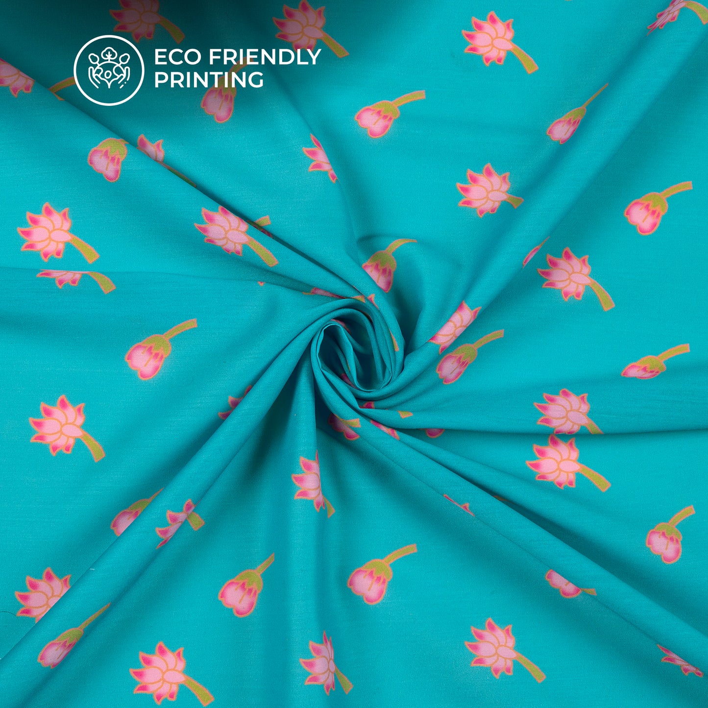 Stylized Tulips On Bright Turquoise Background Digital Print Muslin Fabric