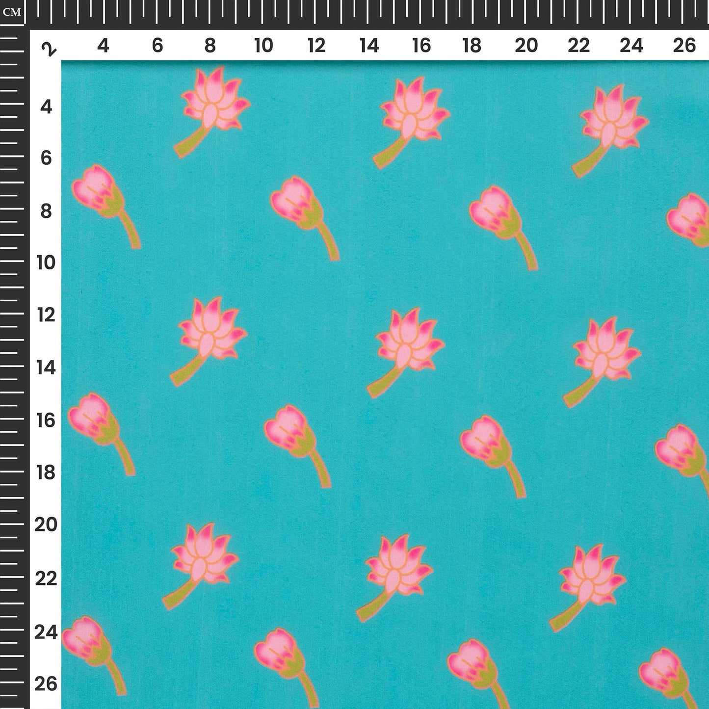 Stylized Tulips On Bright Turquoise Background Digital Print Muslin Fabric