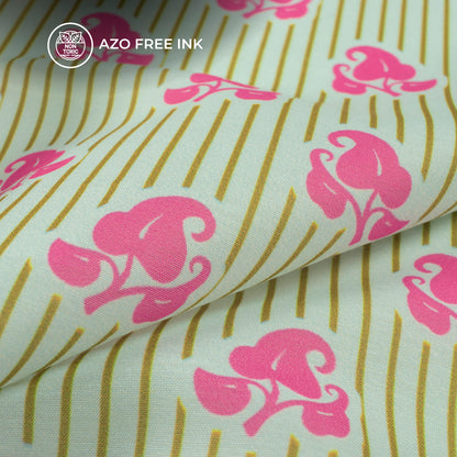 Beautiful Stripes Floral Digital Print Muslin Fabric