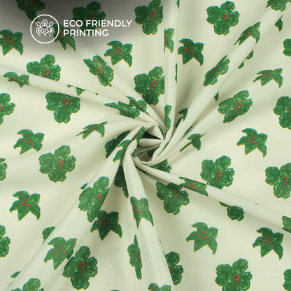Charming Green Hibiscus Floral Digital Print Muslin Fabric