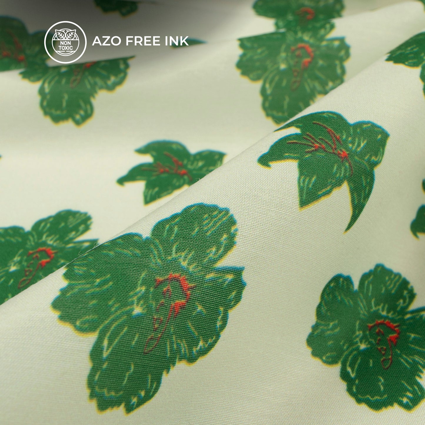 Charming Green Hibiscus Floral Digital Print Muslin Fabric