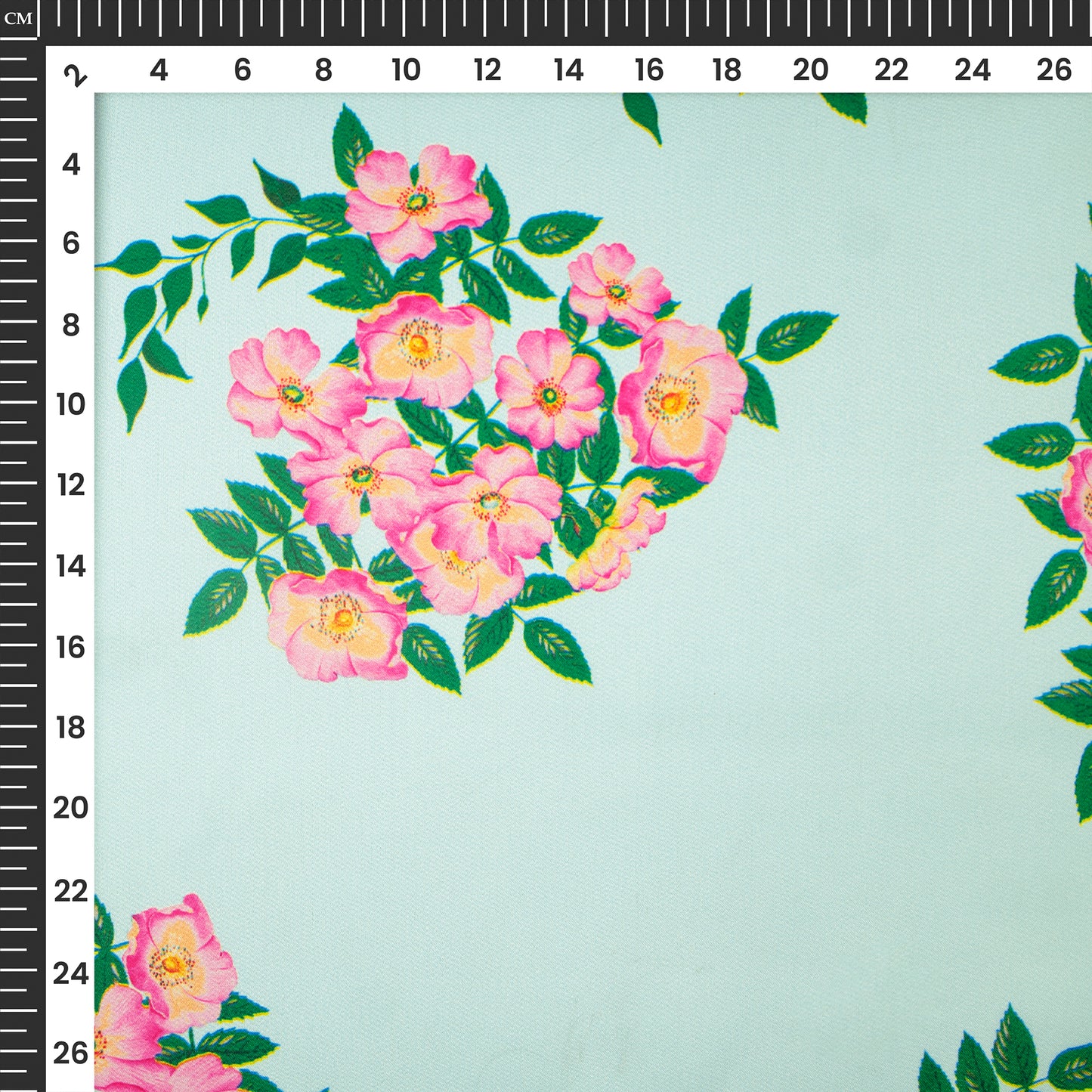 Pink Wild Roses And Green Leaves Digital Print Lightweight Georgette Fabric