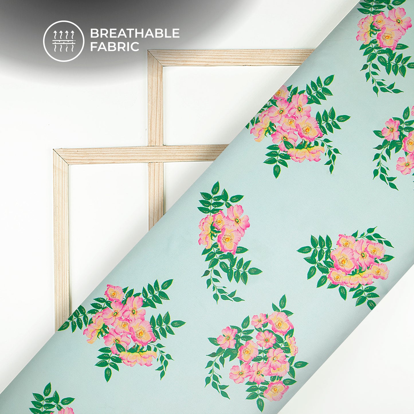 Pink Wild Roses And Green Leaves Digital Print Lightweight Georgette Fabric