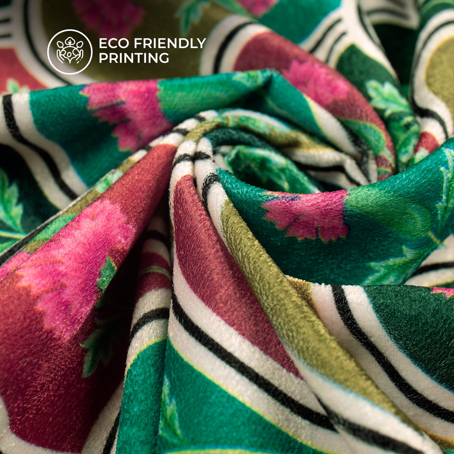 Stylized Tulip Flower Scallop Digital Print Premium Velvet Fabric