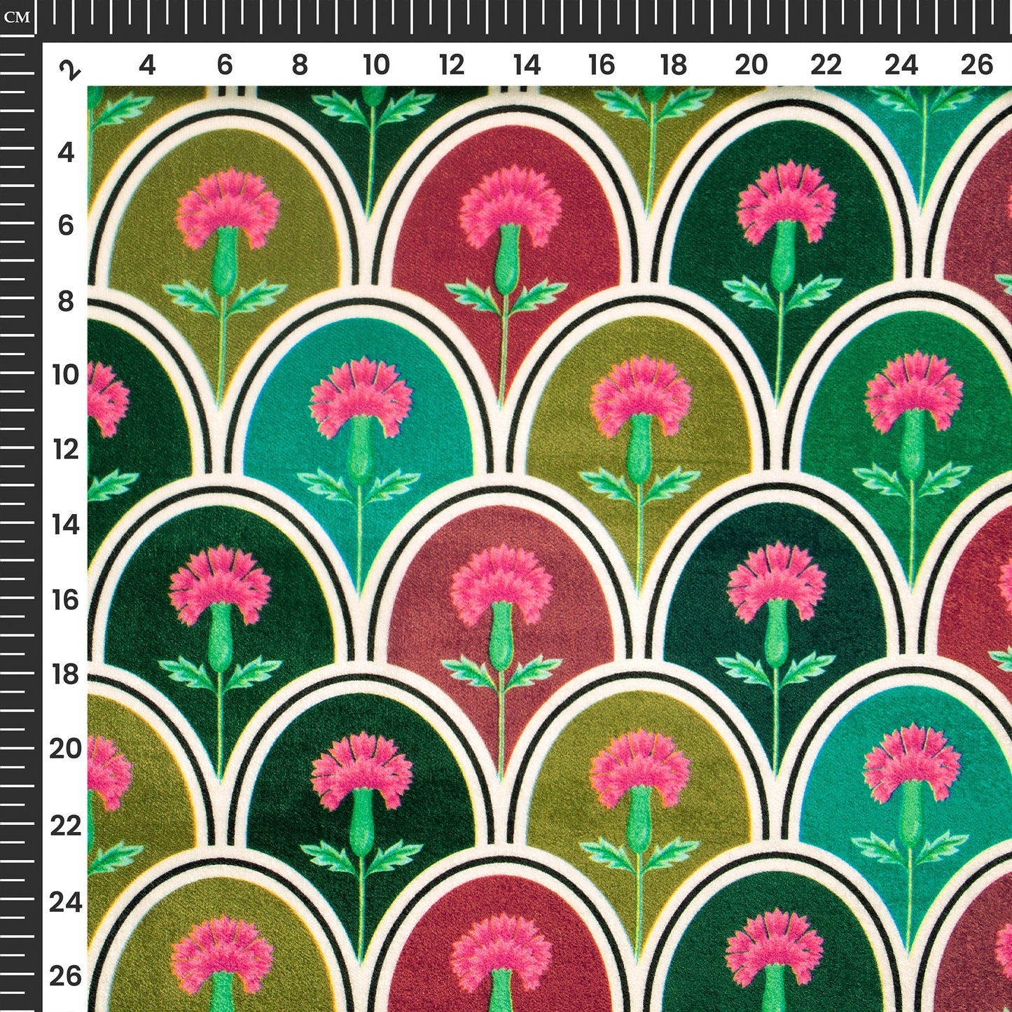 Stylized Tulip Flower Scallop Digital Print Premium Velvet Fabric