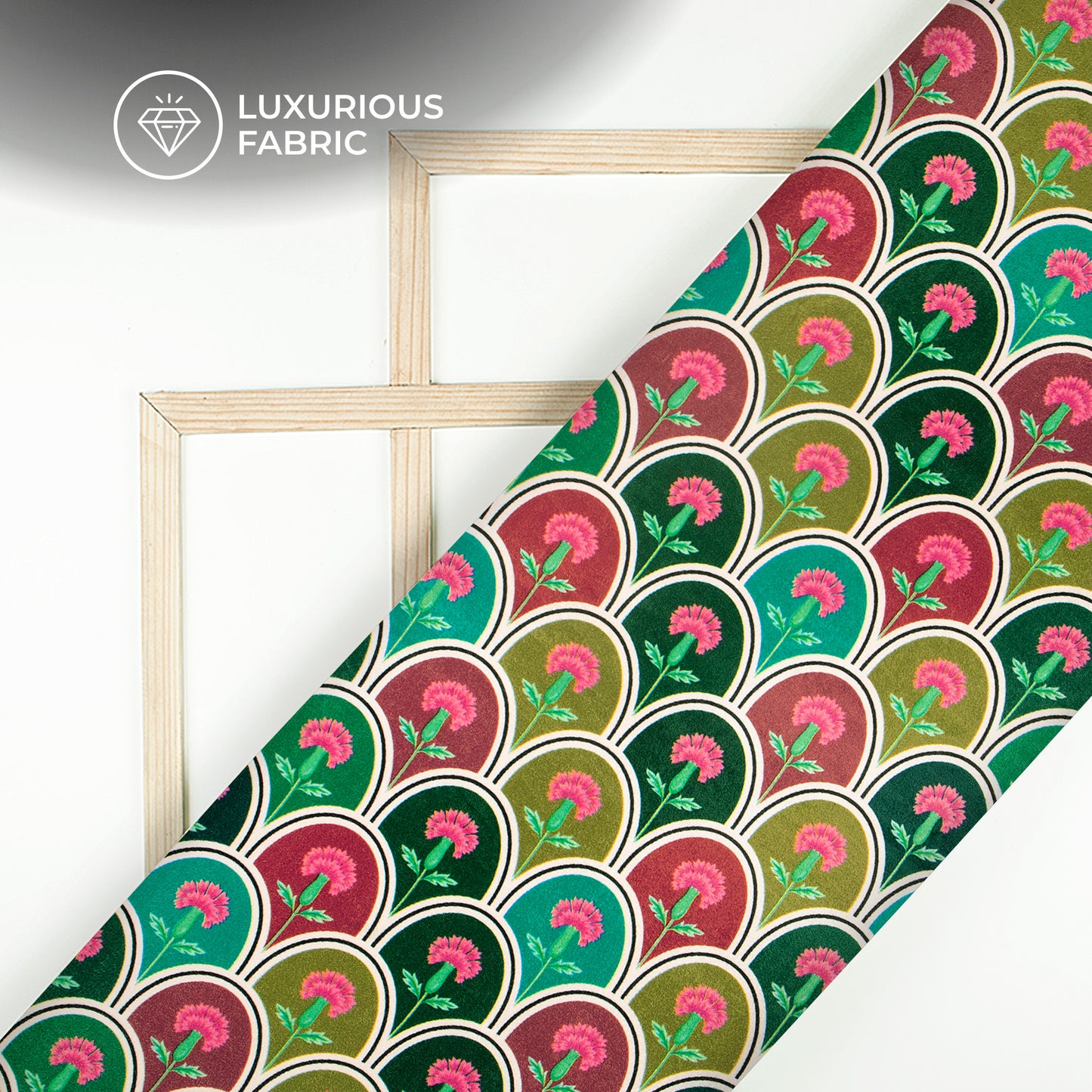 Stylized Tulip Flower Scallop Digital Print Premium Velvet Fabric