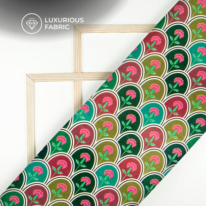 Stylized Tulip Flower Scallop Digital Print Premium Velvet Fabric