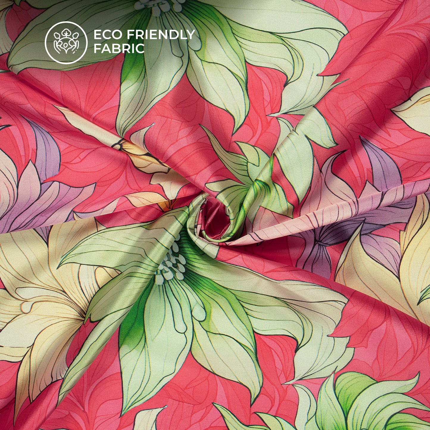 Attractive Green & Purple Floral Digital Print Crepe Silk Fabric