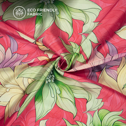Attractive Green & Purple Floral Digital Print Crepe Silk Fabric