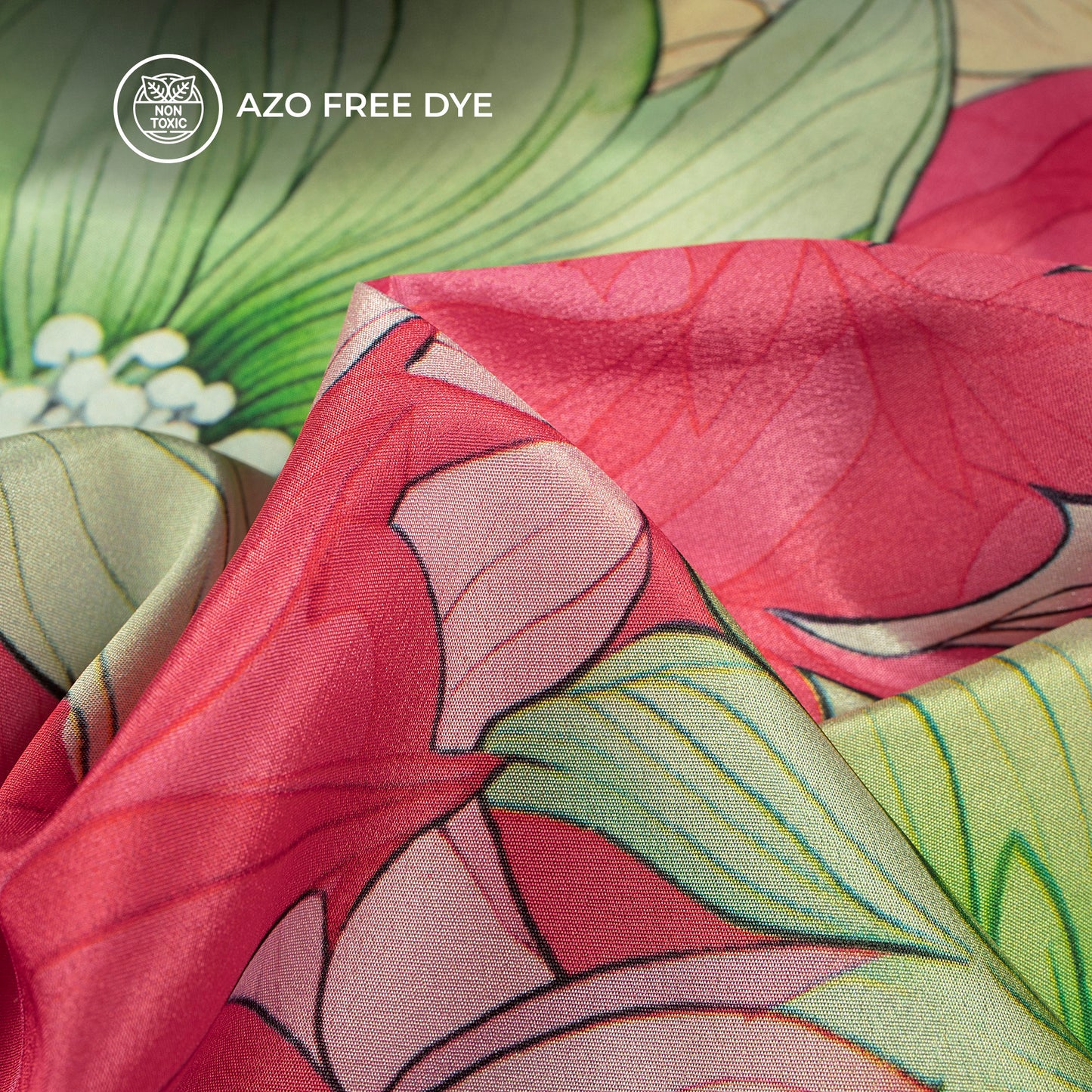 Attractive Green & Purple Floral Digital Print Crepe Silk Fabric