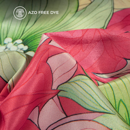 Attractive Green & Purple Floral Digital Print Crepe Silk Fabric