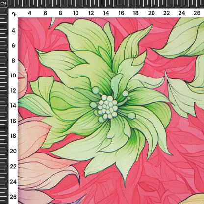 Attractive Green & Purple Floral Digital Print Crepe Silk Fabric