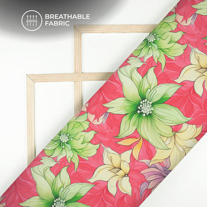Attractive Green & Purple Floral Digital Print Crepe Silk Fabric
