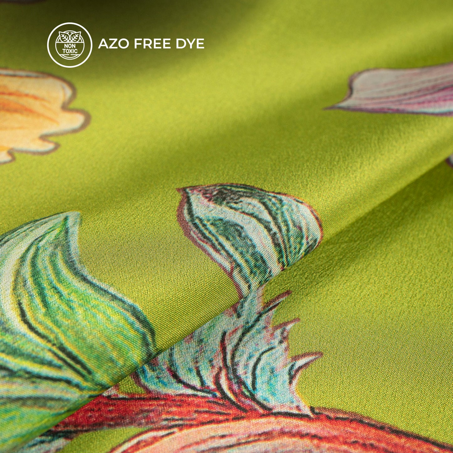 Olive Green Background Beautiful Floral Digital Print Crepe Silk Fabric