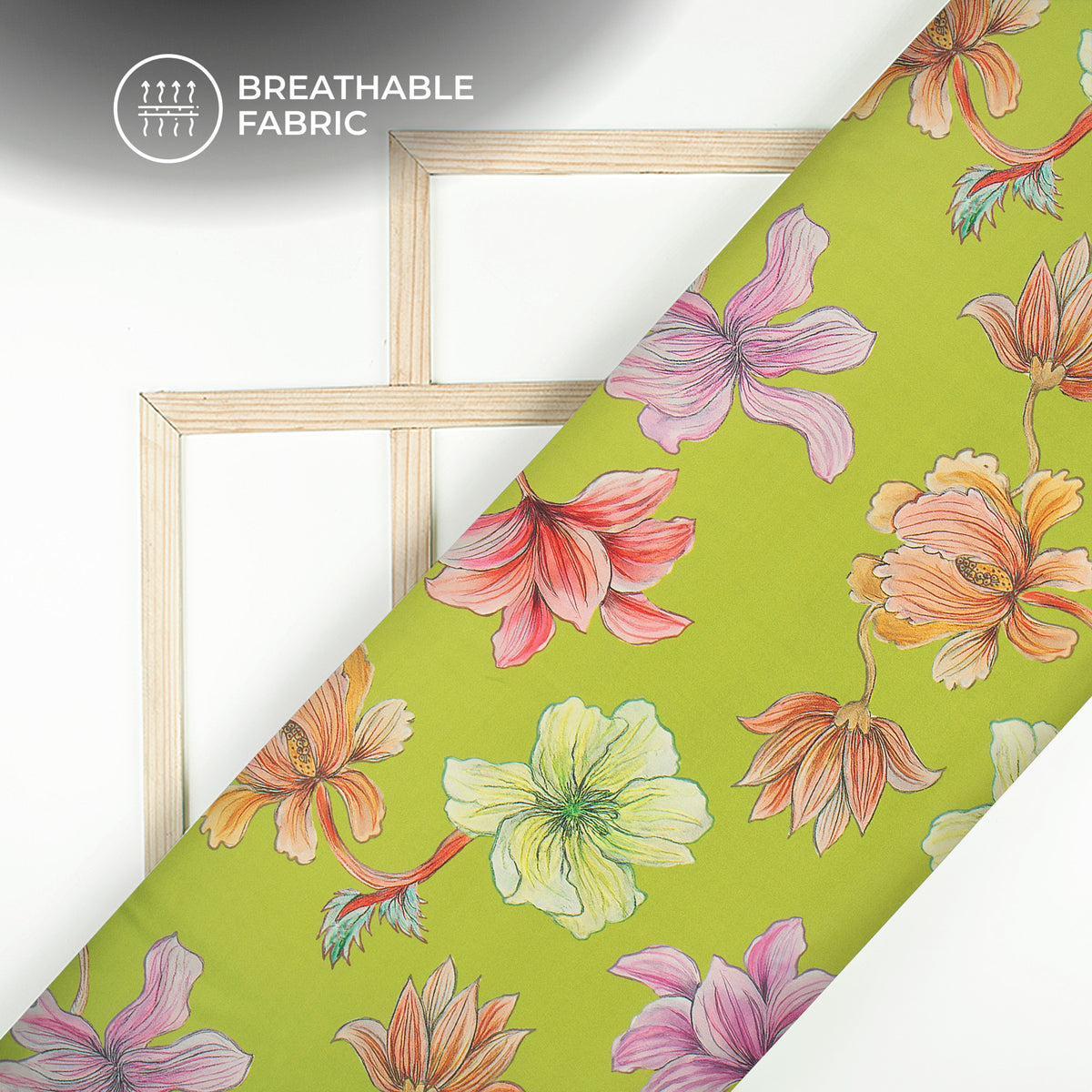 Olive Green Background Beautiful Floral Digital Print Crepe Silk Fabric