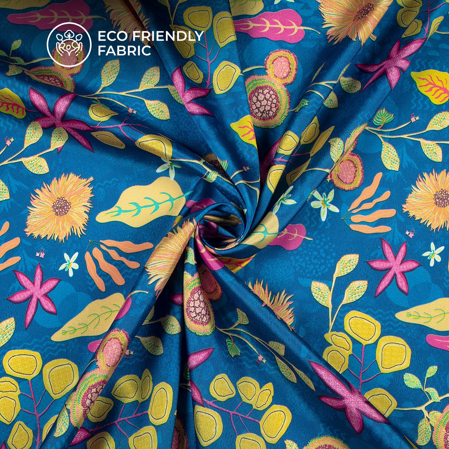 New Quirky Flowers Design Digital Print Crepe Silk Fabric