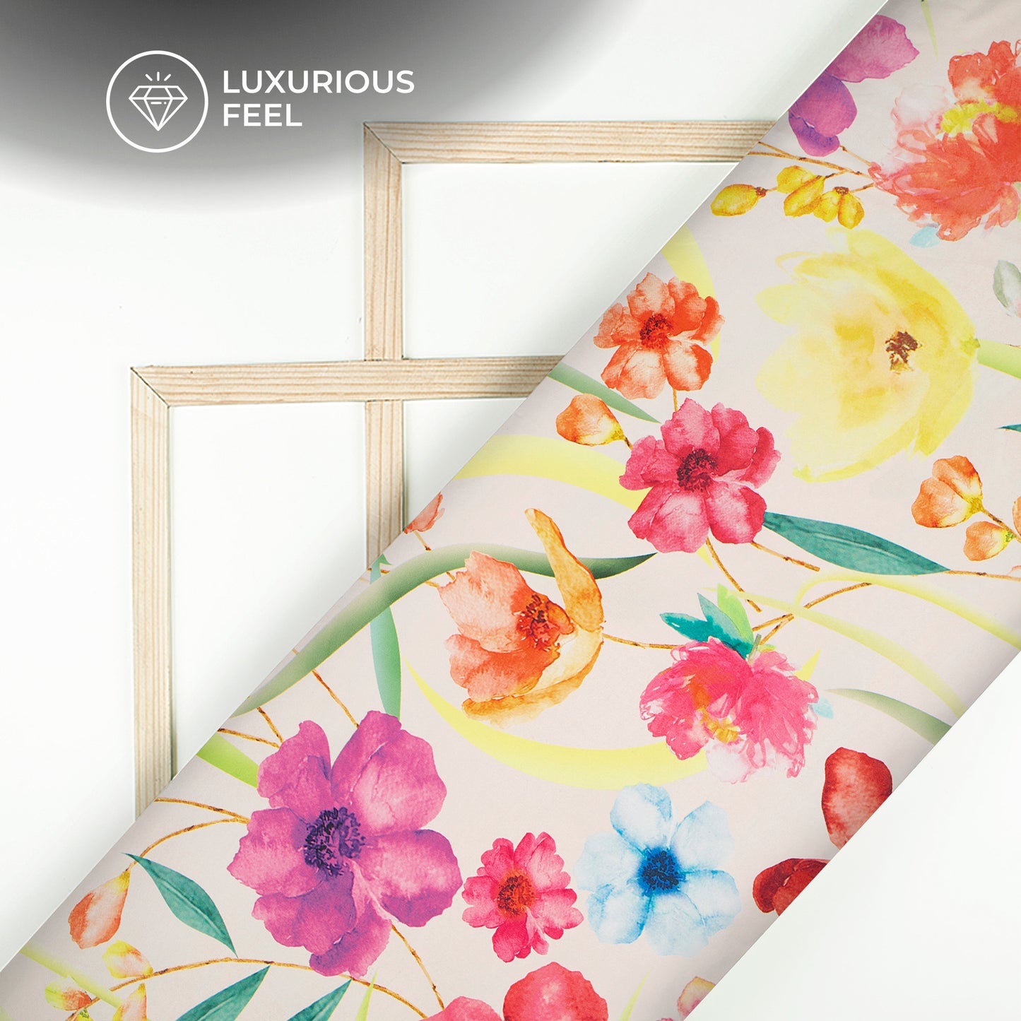 Multi Color Abstract Flower Design Digital Print Lush Satin Fabric