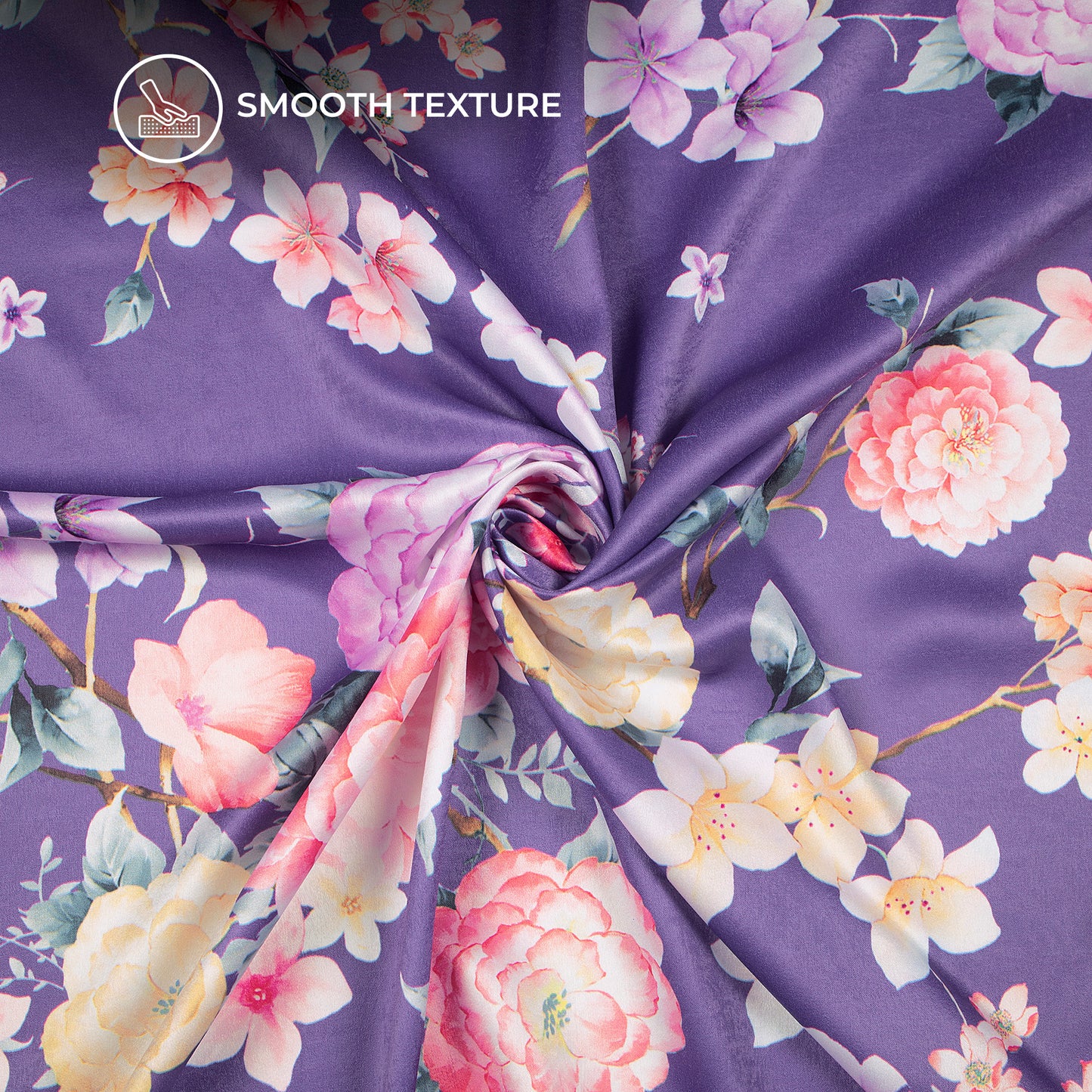 Grape Color Beautiful Flora Digital Print Lush Satin Fabric