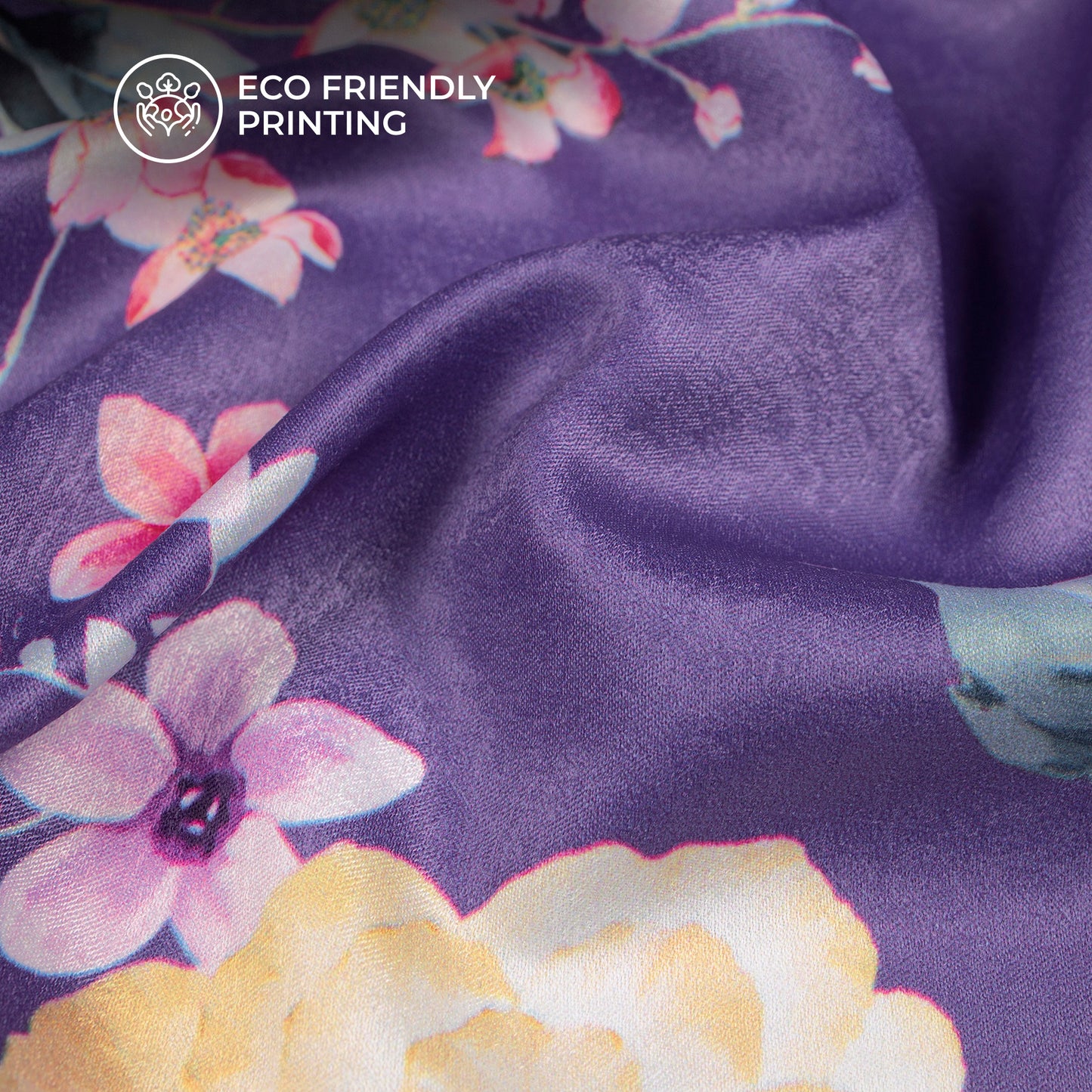 Grape Color Beautiful Flora Digital Print Lush Satin Fabric