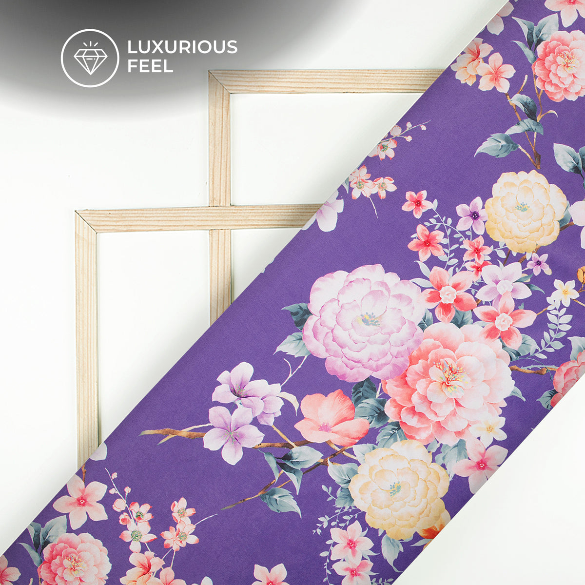 Grape Color Beautiful Flora Digital Print Lush Satin Fabric