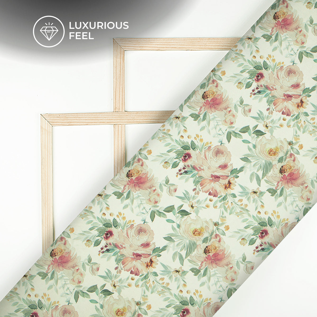 Cream Color Vintage Floral Digital Print Lush Satin Fabric