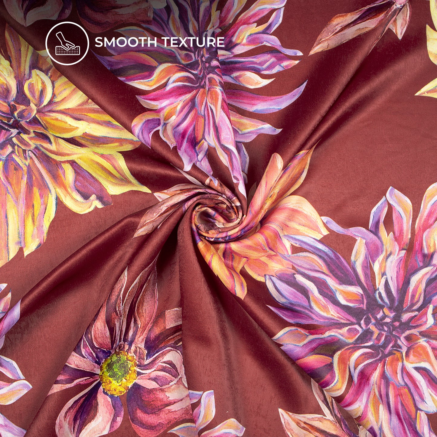 New Flower Design Digital Print Lush Satin Fabric