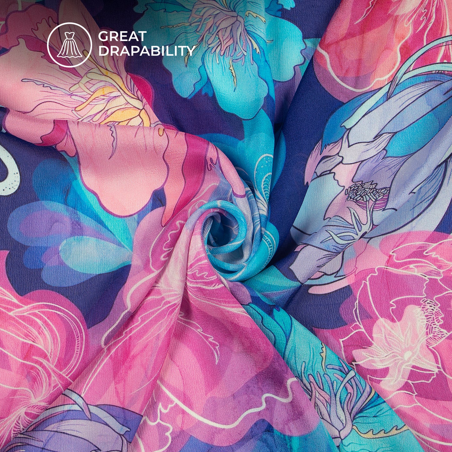 Abstract Floral Digital Print Viscose Chinnon Chiffon Designer Dress Fabric