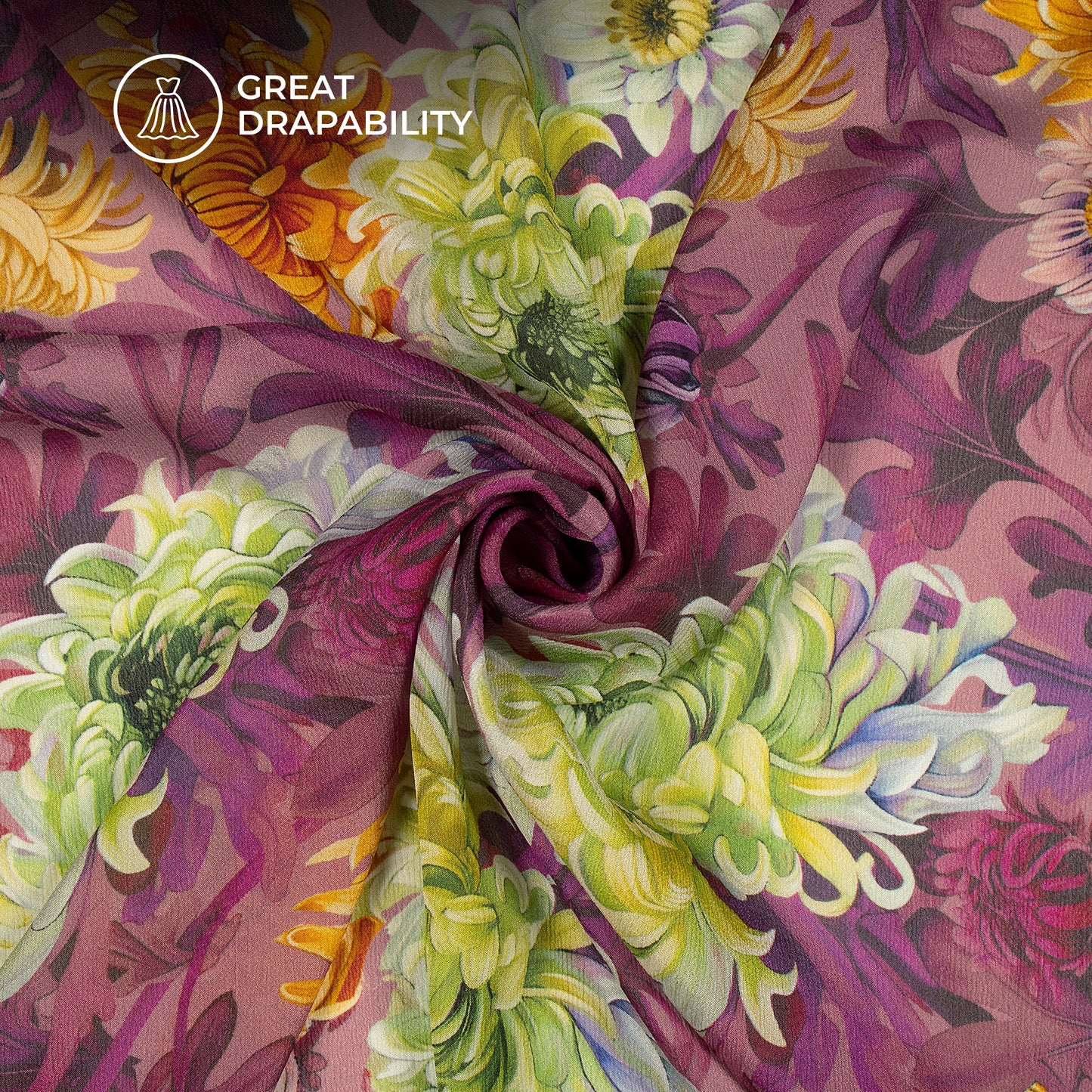 Floral Aqua Digital Print Viscose Chinnon Chiffon Fabric For Gown Making