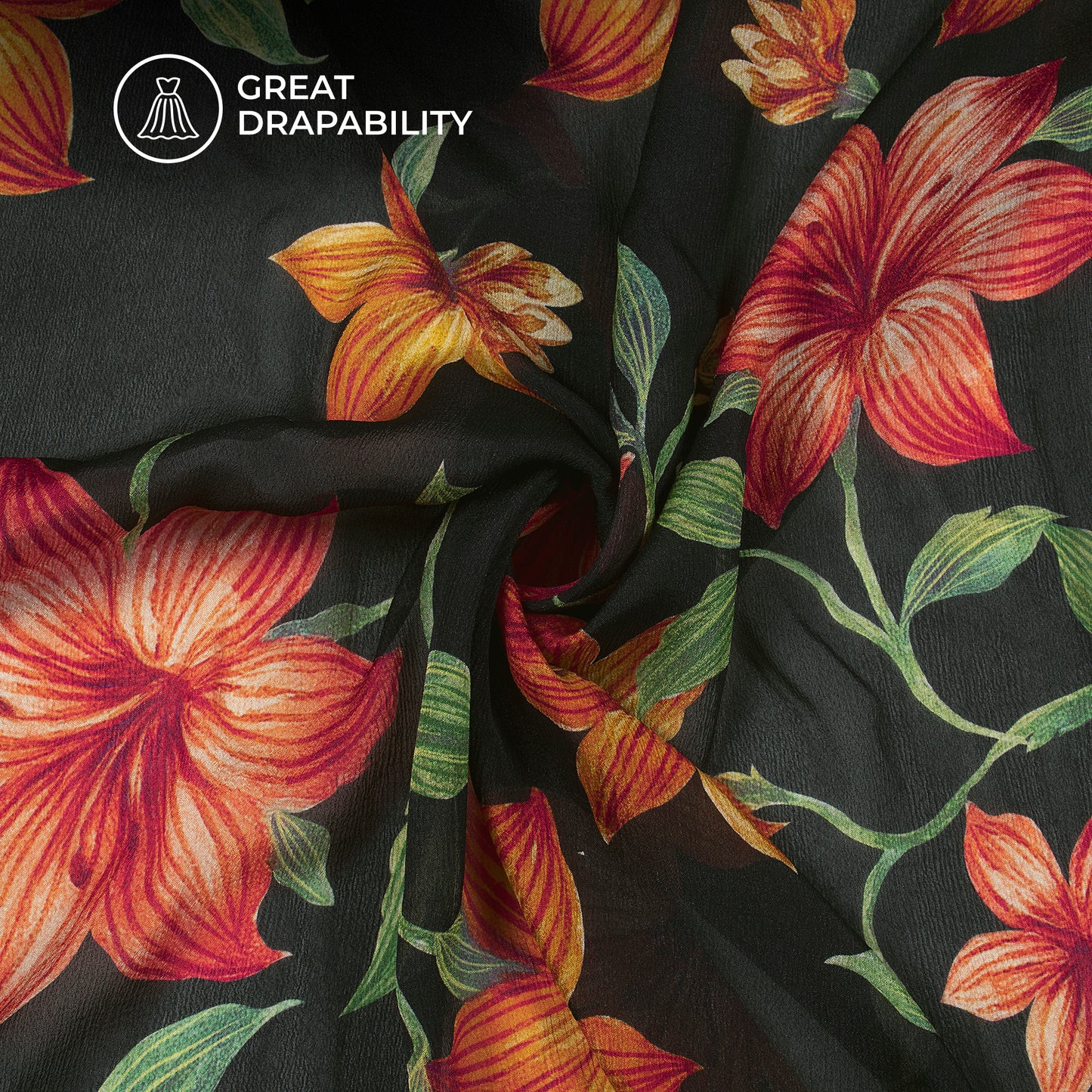 Vintage Floral Viscose Chinnon Chiffon Fabric For Designers And Custom Projects