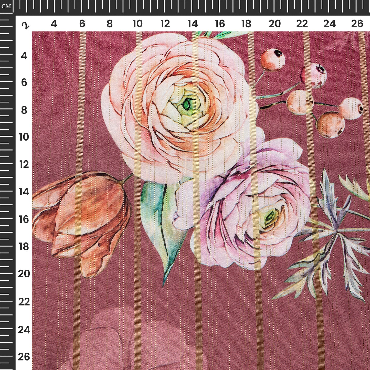 Stylish Brown Floral Digital Print Golden Lurex Satin Fabric