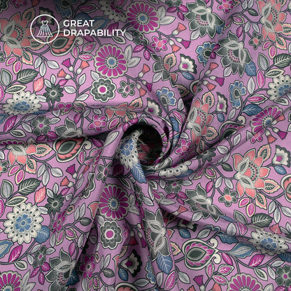 Seamless Floral Uppada Silk Fabric For Designer Outfits