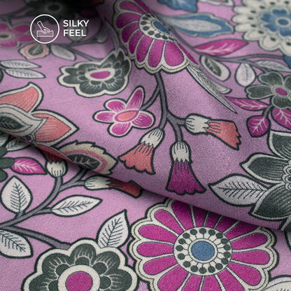 Seamless Floral Uppada Silk Fabric For Designer Outfits