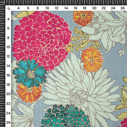Grey Floral Digital Print Viscose Uppada Silk Fabric For Fashion Brands