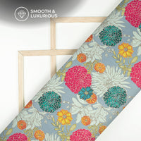 Grey Floral Digital Print Viscose Uppada Silk Fabric For Fashion Brands