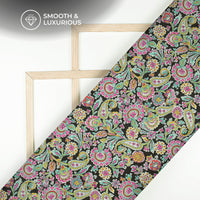 Black Paisley Fantasy Viscose Uppada Silk Fabric - Bulk Supply And Retail