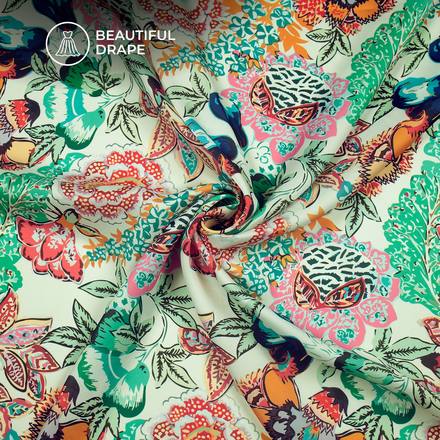 Impressive Floral Design Digital Print Imported Satin Fabric