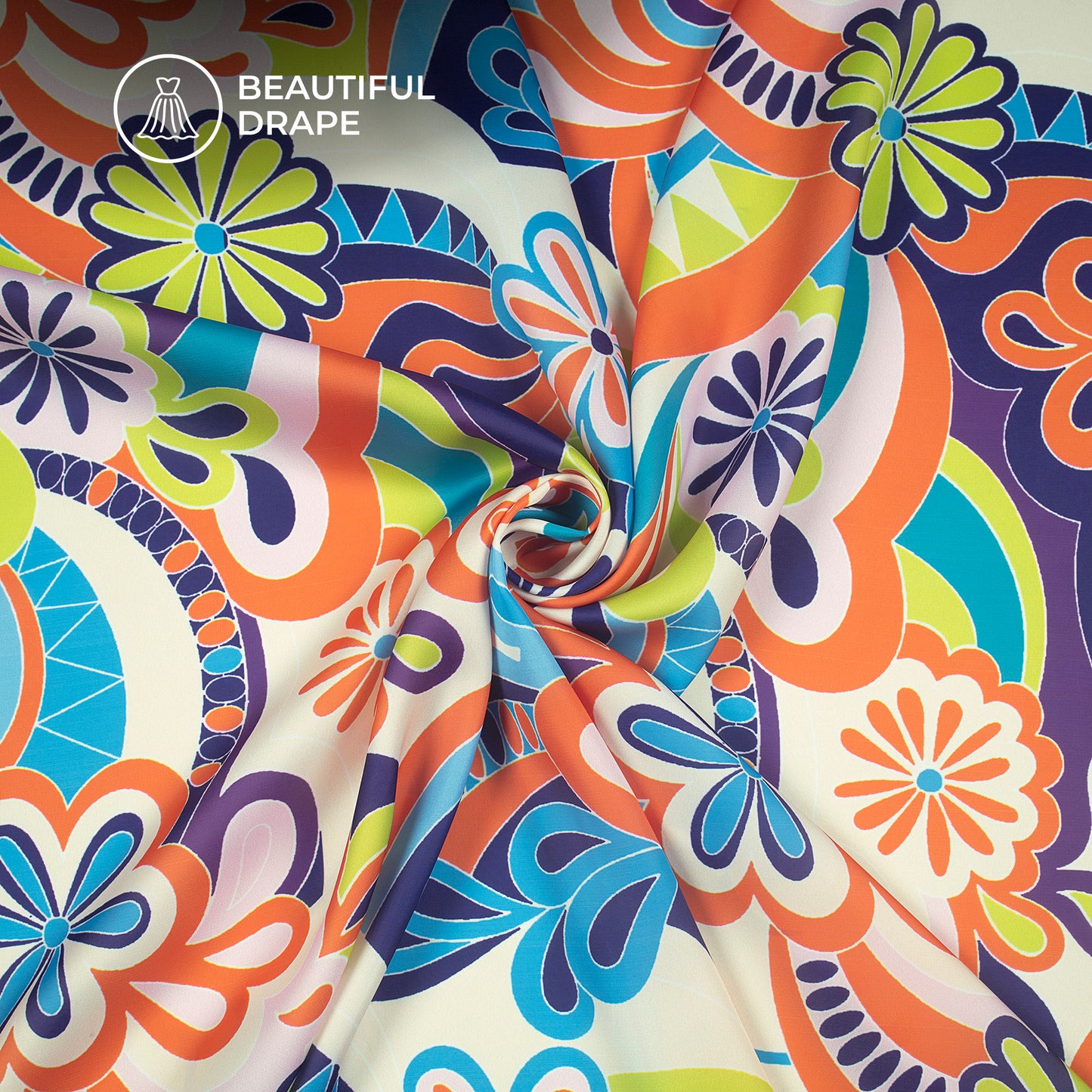 New Tela Flower Design Digital Print Imported Satin Fabric
