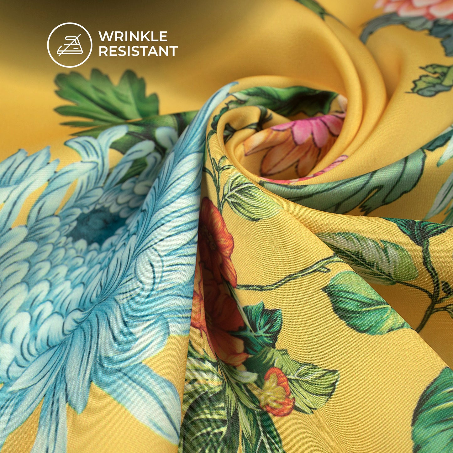 Azure Floral Design Digital Print Imported Satin Fabric