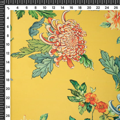Azure Floral Design Digital Print Imported Satin Fabric