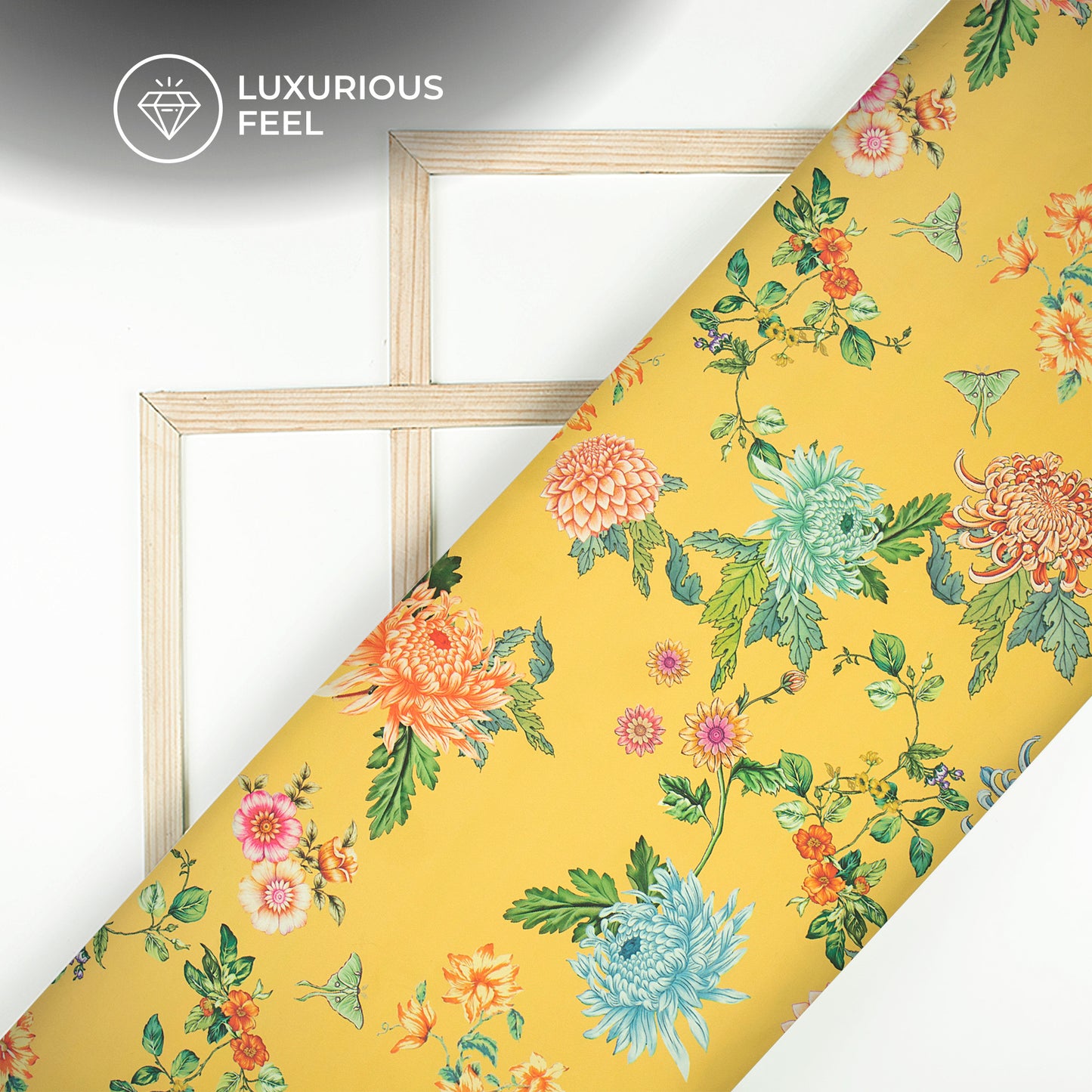 Azure Floral Design Digital Print Imported Satin Fabric