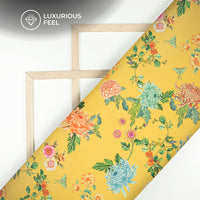 Azure Floral Design Digital Print Imported Satin Fabric