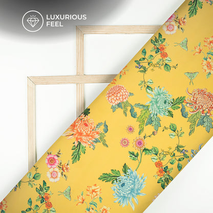 Azure Floral Design Digital Print Imported Satin Fabric