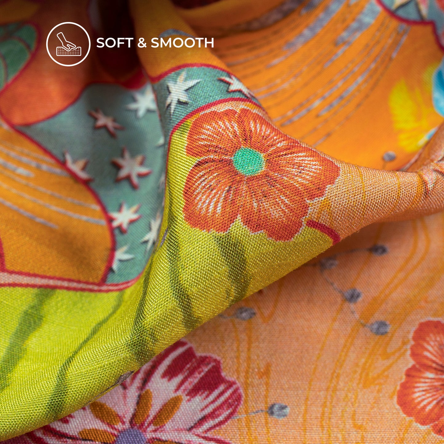 Vibrant Funky Floral  Digital Print Bemberg Raw Silk Fabric