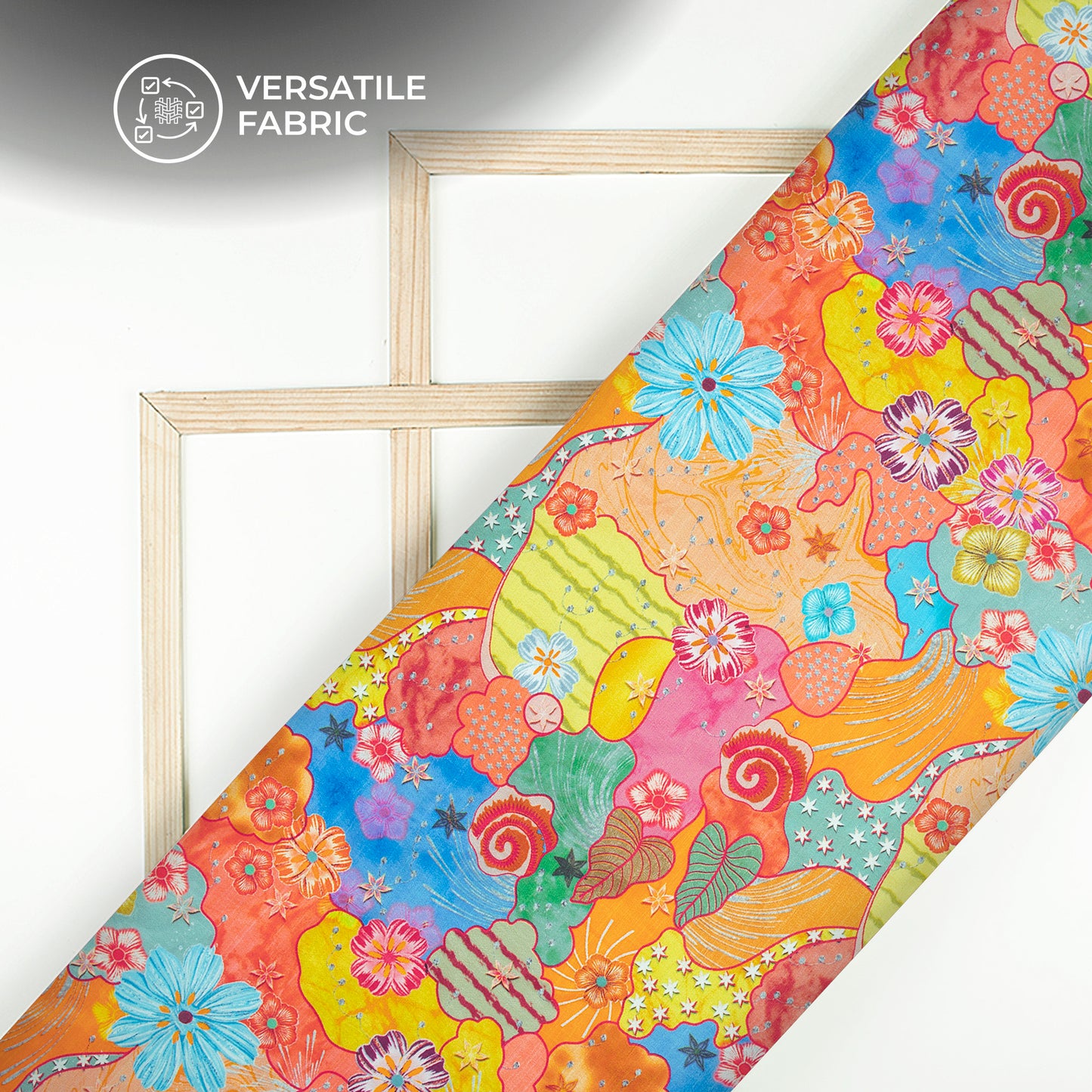 Vibrant Funky Floral  Digital Print Bemberg Raw Silk Fabric