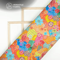 Vibrant Funky Floral  Digital Print Bemberg Raw Silk Fabric