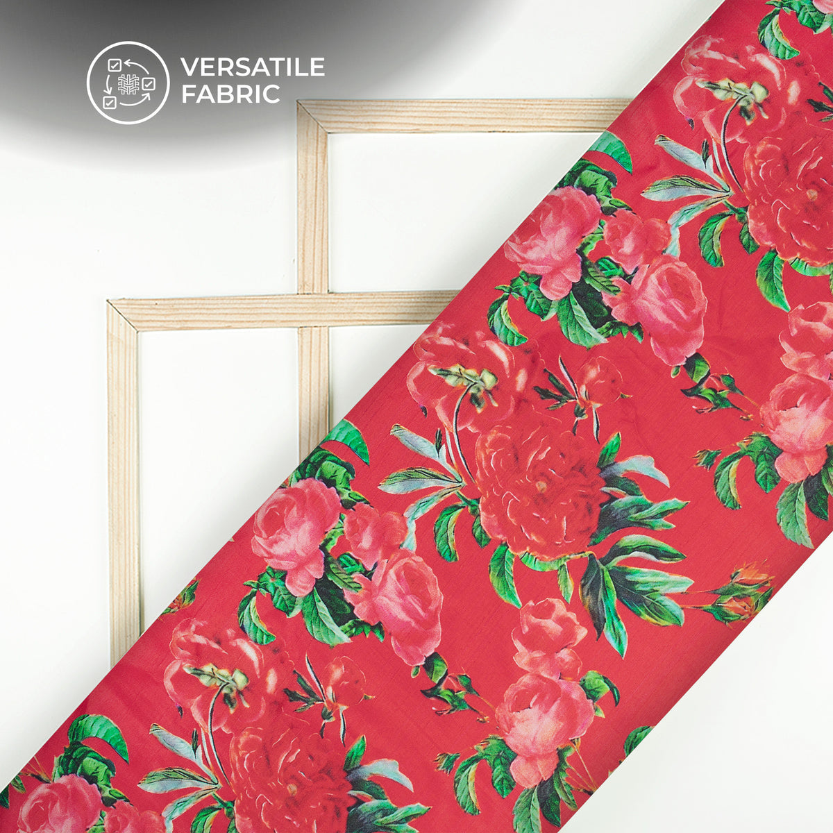 Red And Baby Pink Rose Digital Print Bemberg Raw Silk Fabric