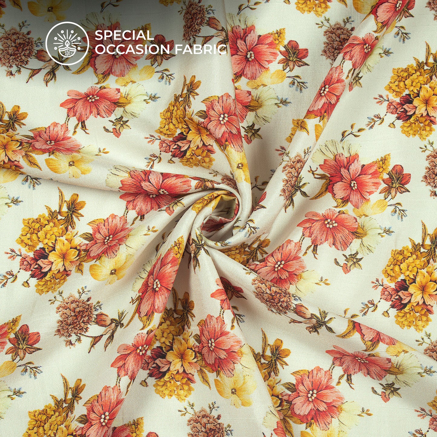 Vintage Floral Digital Print Bemberg Raw Silk Fabric