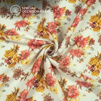 Vintage Floral Digital Print Bemberg Raw Silk Fabric