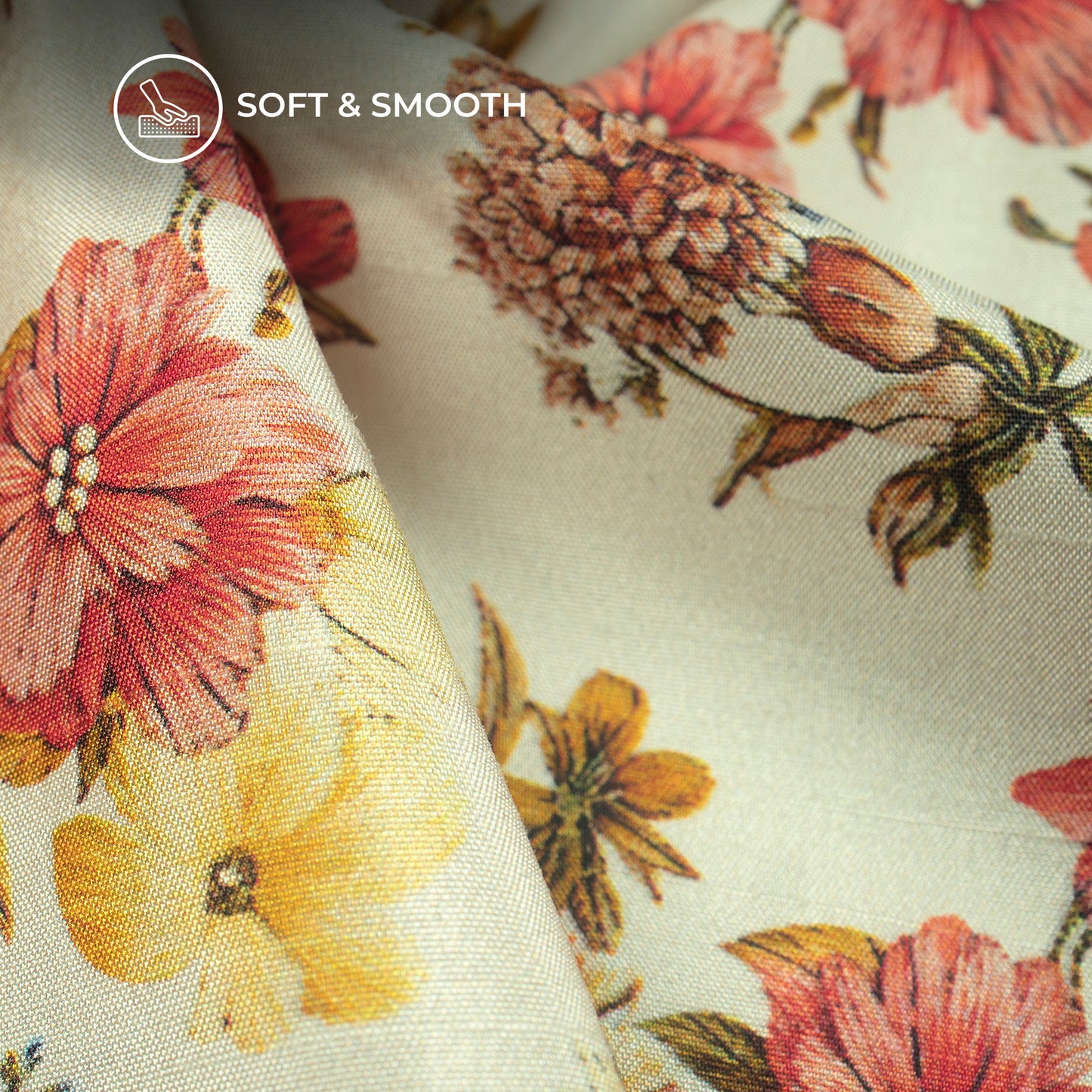 Vintage Floral Digital Print Bemberg Raw Silk Fabric